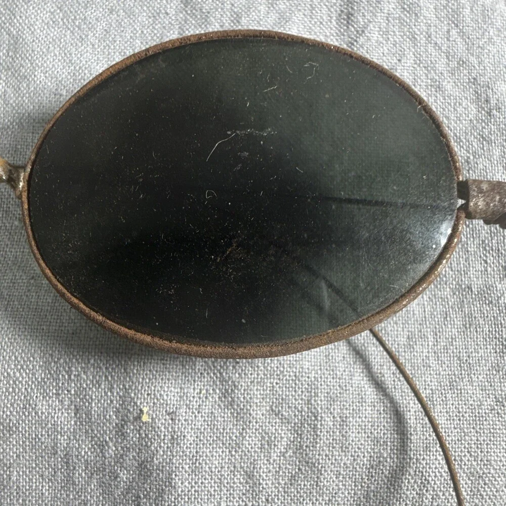 Antique Victorian Wire Rim Sunglasses Coiled Cable Temples Oval Lens Case As-Is